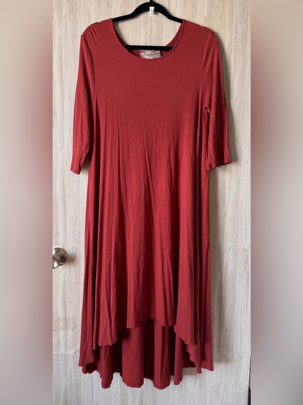 Philosophy Brick Red Long Sleeve High-Low Swing Dress